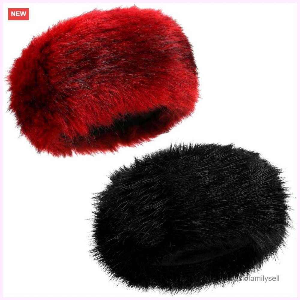 2 Pack Faux Fur Headband Ear Warmer Winter Ski Hat Elastic One Size